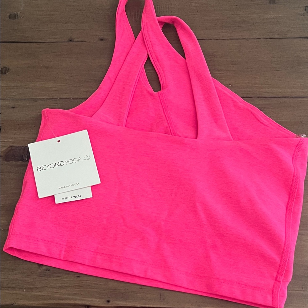 Beyond Yoga Neon Pink Strappy Racerback Sports Bra